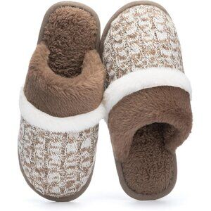 🆕Women's Brown-White Cozy Comfy Memory Foam Slippers Slip-On Indoor House Shoes